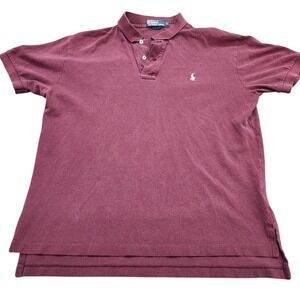 Polo Ralph Lauren Mens Large Burgundy Maroon Short Sleeve Pique Polo Shirt Logo